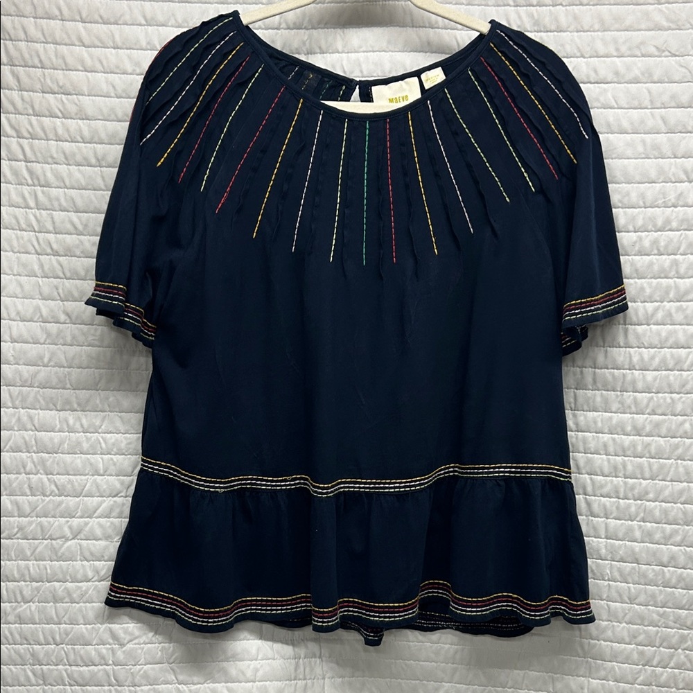 Maeve Black Blouse with Multicolor Embroidery